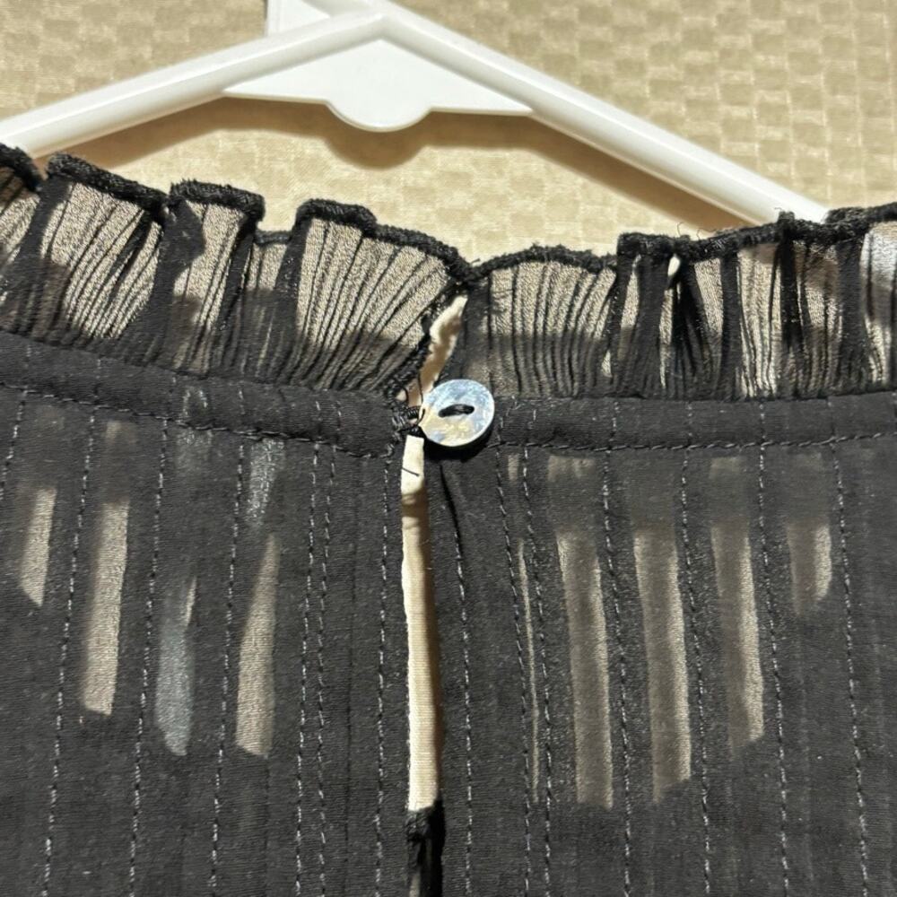 Anthropologie Black Sheer Ruffle Victorian Blouse Long Sleeve Medium Whimsigoth - Picture 7 of 8
